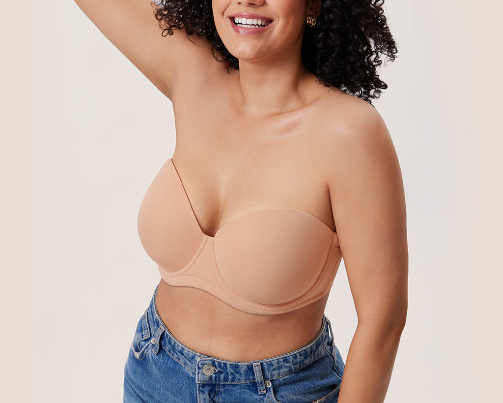 DELIMIRA Women's Strapless Bra Unlined Underwire Minimizer Plus Size  Support Blush Beige 32B : : Clothing, Shoes & Accessories